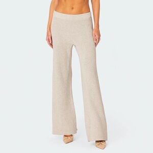 Edikted Beige Ribbed Wide-Leg Knit Pants
